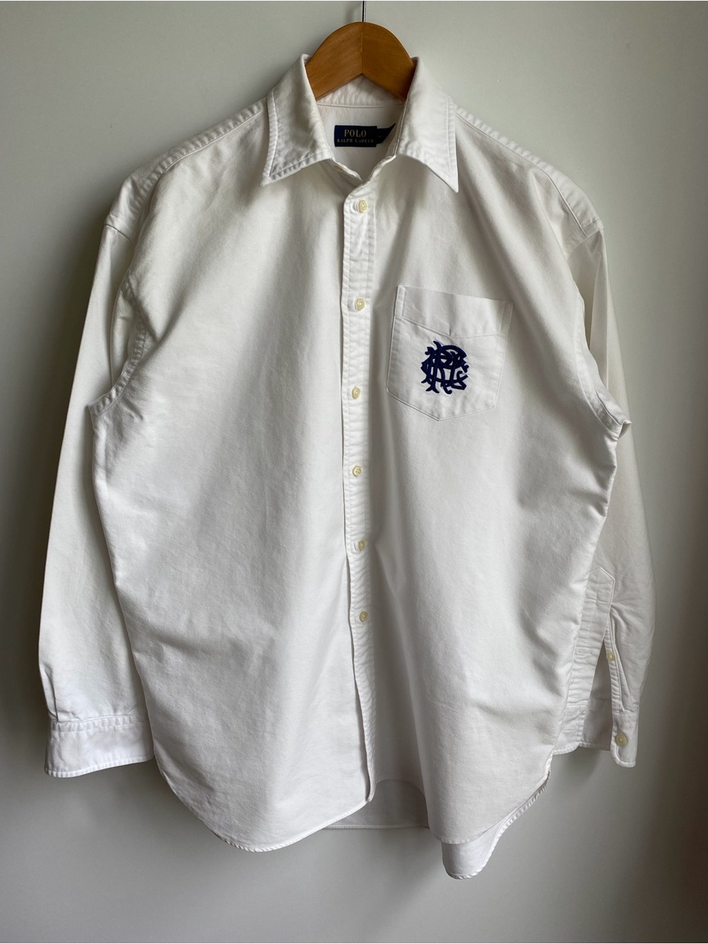 Polo Ralph Lauren Embroidered Monogram Crest Pocket White Navy Medium
